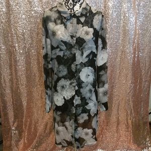 Long, flowy, floral top